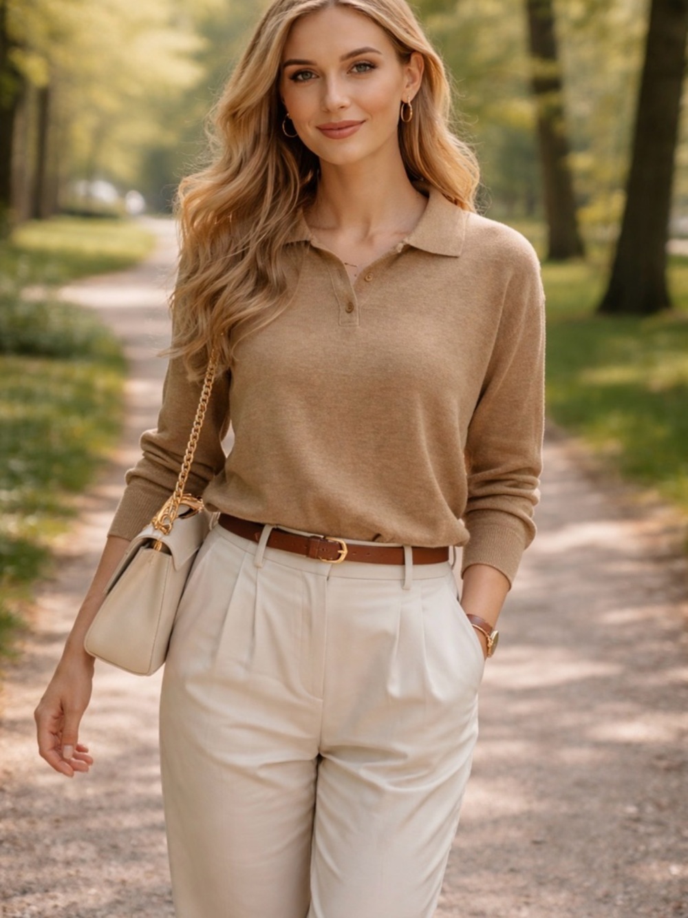 Zara Camel Long Sleeve Polo Sweater Wool Modal Spring Autumn Classy